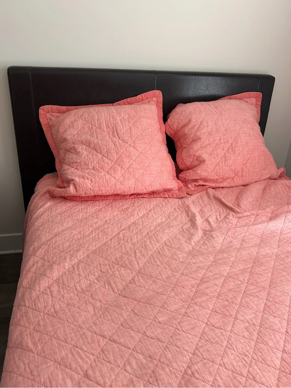 Quilted Coral Pink Bedspread Set - 2 Pillow Shams
